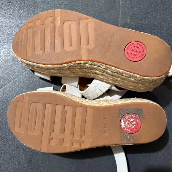 9.5 FitFlop Women's Eloise Suede Leather Cork Strappy Wedge Sandals Espadrille - Picture 8 of 9